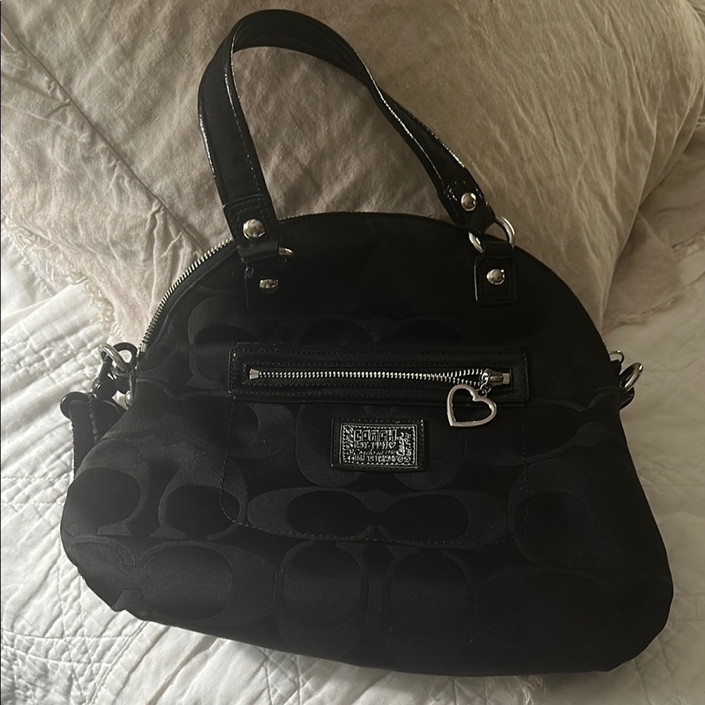 Coach Black Shoulder Bag with Leather Trim